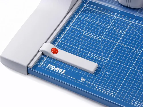 Vista 8 de Dahle 440 Recortador rotativo premium, longitud de corte de 14 pulgadas, capacidad de 30 hojas, afilado automático, abrazadera automática, cortador