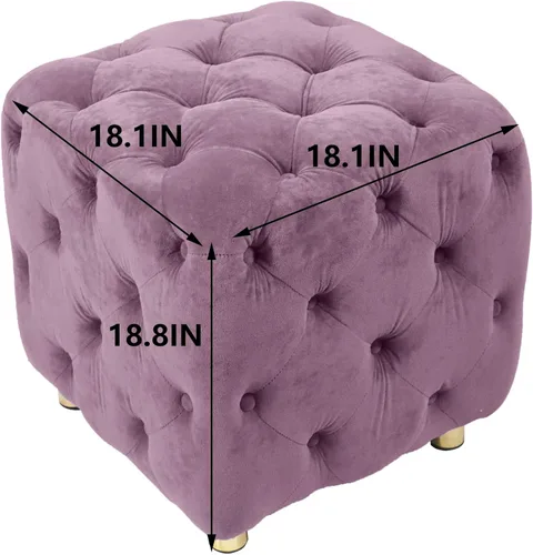 Vista 2 de Otomana cuadrada tapizada de terciopelo, moderna y suave, taburete de maquillaje, asiento cómodo para sala de estar, dormitorio, entrada (morado)