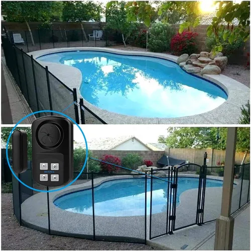 Vista 8 de HENDUN Alarma de puerta al aire libre con teclado remoto, impermeable IP67, alarma de puerta de piscina enterrada, sensor de alarma de puerta, 140
