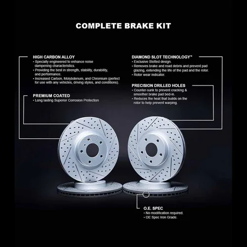 Vista 3 de R1 Concepts Kit de rotor de freno trasero delantero Rotores de freno Disco de freno Perforado y ranurado Compatible con Lexus RX350, RX350L