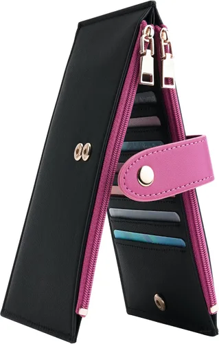 Vista 15 de Travelambo Billeteras de cuero para mujer, delgada, con bloqueo RFID, billetera plegable para tarjetas de crédito, Marrón beige