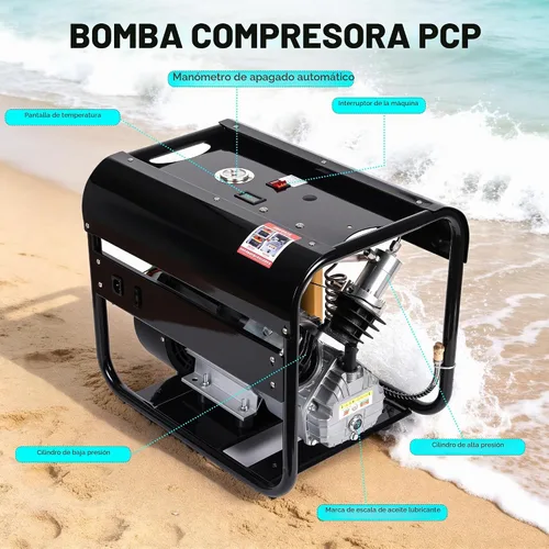 Vista 8 de TUXING Compresor de aire PCP de 4500 psi, filtro separador de agua y aceite de filtración de dos etapas, versión de parada automática, compresor