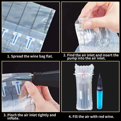 Vista 9 de Bolsas protectoras de viaje para botellas de vino, Conilly, paquete de 10 bolsas inflables de columna de aire con bomba infladora gratuita