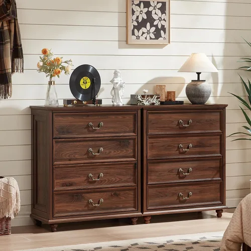 Vista 20 de Joaxswe Cómoda rústica de 4 cajones para dormitorio, cómoda rústica de 37 pulgadas de alto con 4 pies de madera maciza, organizador de armario