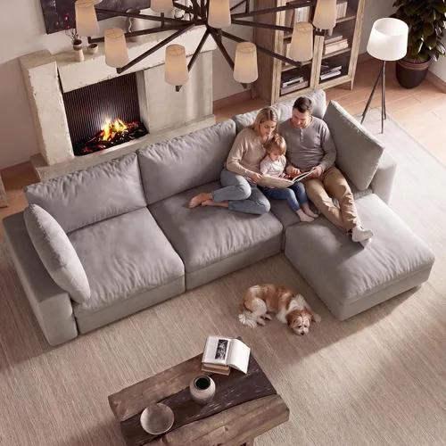 Vista 5 de Sofá modular Cloud de 110 pulgadas con funda lavable, sofá modular de asiento profundo para sala de estar, sofá modular de gran tamaño con almohada