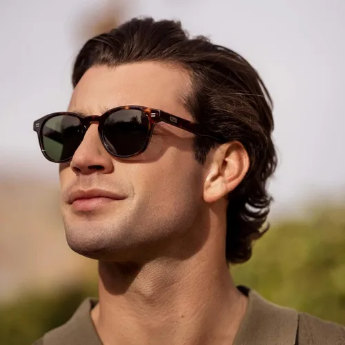 Vista 3 de WMP Eyewear - Lentes de sol polarizados ovalados retro redondos para hombre, marco de acetato ligero, protección UV, diseño de núcleo de metal