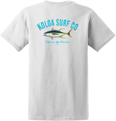 Vista 80 de Koloa Surf - Camisetas de algodón pesado para hombre, tallas grandes y altas Azul acuático/negro buscando diseño de ondas