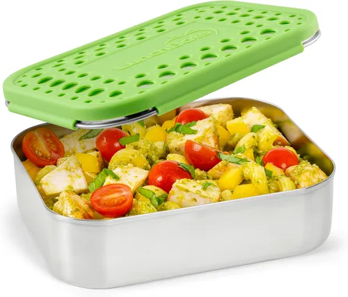 Vista 10 de LunchBots Medium Uno - Recipiente para sándwiches de acero inoxidable, diseño abierto para envolturas, ensaladas o una comida pequeña, ecológico