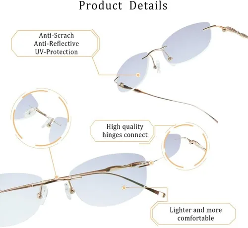 Vista 71 de LifeArt Pure Titanium Frame Glasses/Blue Light Blocking Reading Glasses, Reduce Eyestrain, Stylish for Men and Women 3033_(champán Clear)