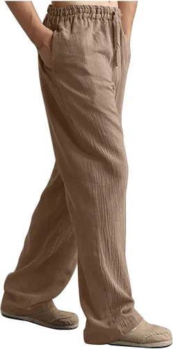 Vista 4 de Shiyingl Men's Sweatpants Casual Loose Fit Wide Leg Linen Pants Comfy Stretch Tech Pant Full Length Trouser with Drawstring