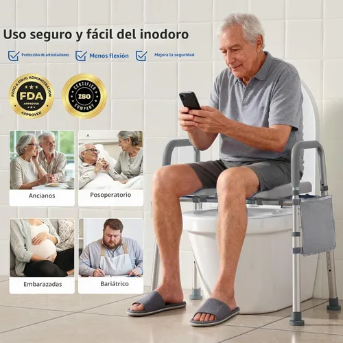 Vista 2 de WHLICKS Asiento elevado para inodoro con asas – Asiento elevado de ancho ajustable, cómodos elevadores de asiento de inodoro acolchados
