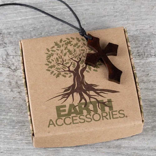 Vista 4 de Earth Accessories - Collar de cruz ajustable para mujer o hombre, colgante de cruz grande o crucifijo con madera orgánica