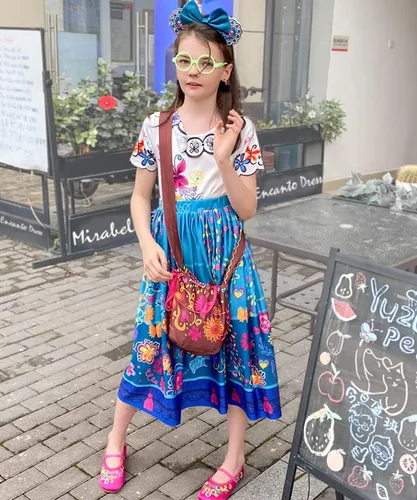 Vista 5 de Encanto - Zapatos de disfraz para niñas, hermosos zapatos de ballet Mary-Jane, cómodos zapatos de tacón bajo con punta redonda, zapatos con bordado