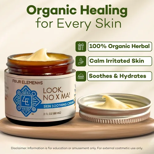 Vista 4 de Look NO X MA Crema calmante para la piel, 2 onzas, 100% orgánica, infusión de caléndula y manzanilla, crema hidratante para cuerpo y cara, hecha a