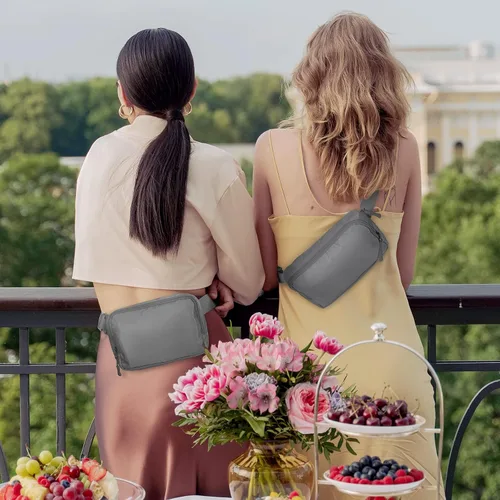Vista 5 de Riñonera, bolsa para cinturón, correa ajustable ajustable de 40 pulgadas, para mujeres y hombres, Gris, Bolsa de cinturón