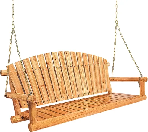 Vista 9 de Anraja Juego de columpios para exteriores, columpios de madera para adultos, asiento de porche colgante para patio trasero, patio, parque infantil