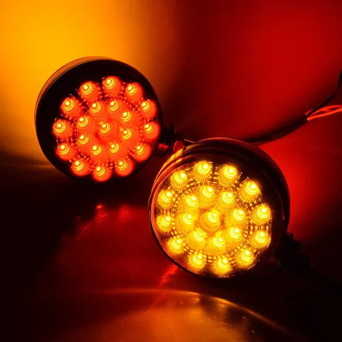 Vista 4 de CORP - 1 par de luces redondas de 4 pulgadas con 42 LED de doble cara, color ámbar rojo, montaje en un solo perno de guardabarros, luces de señal