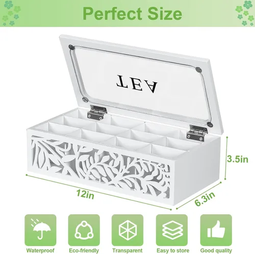Vista 13 de Organizador de caja de té de madera, almacenamiento de bolsa de té
