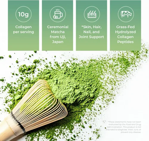 Vista 5 de Maiji Suplemento en polvo de péptidos de colágeno de Japón Matcha, polvo de té verde matcha de grado ceremonial (bolsa de 15 porciones)