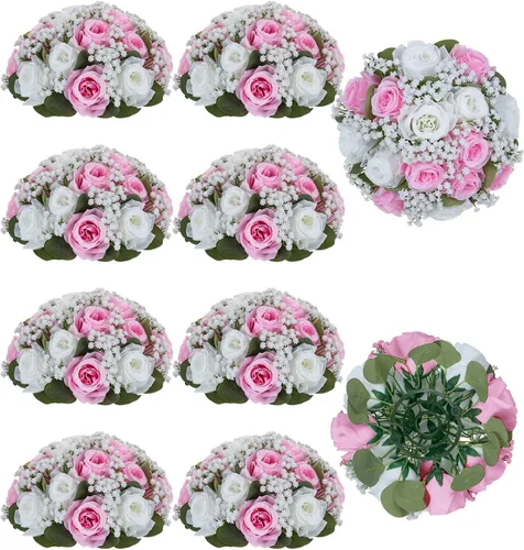 Vista 13 de BLOSMON Bolas de Flores Falsas Centros de Mesa de Boda 2 Piezas Rosa Carmesí Respiración de Bebé Flores Artificiales Piezas Centrales Decoración