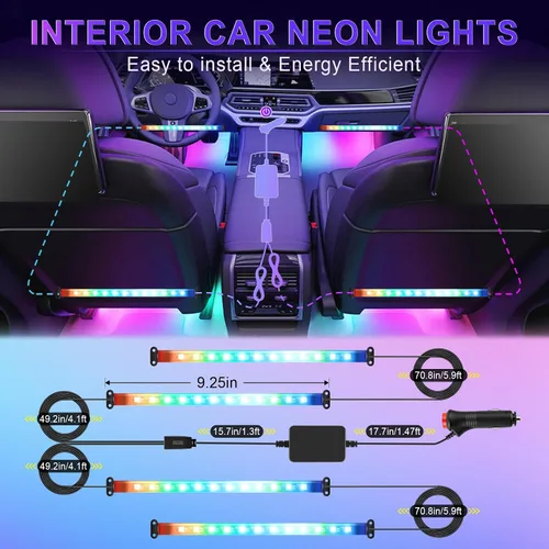 Vista 3 de LivTee - Luces interiores LED RGB inteligentes, diseño de 2 líneas con puerto USB, control de aplicación, modo de música, 2 líneas de diseño
