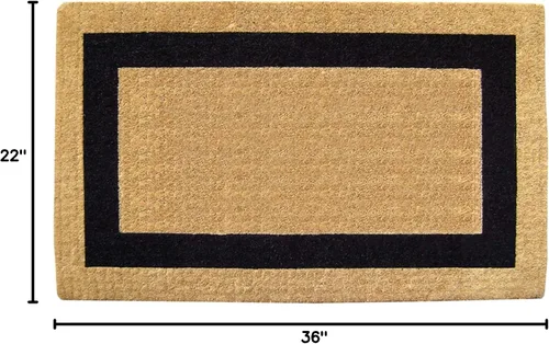Vista 2 de Felpudo de fibra de coco natural con borde individual negro, 22 x 36 pulgadas