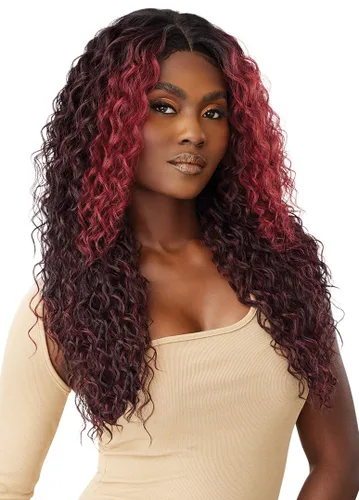 Vista 5 de Outre - Peluca con cierre de encaje 5X5 - Mezcla de cabello humano - Malasia profunda 26" (DR JENGIBRE MARRÓN)