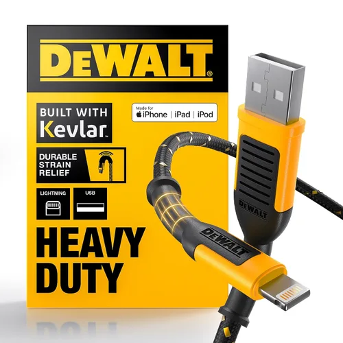 Vista 10 de DEWALT Cable USB a Lightning de alta resistencia [certificado Apple MFi] cargador duradero para iPhone, cables Lightning, cable de carga rápida