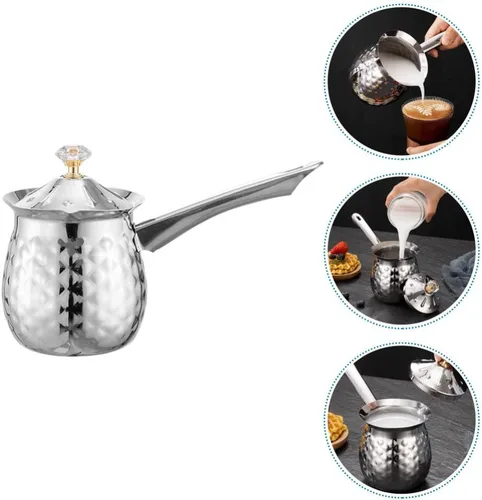 Vista 2 de CALLARON Calentador de cafetera turca de acero inoxidable con leche árabe Cezve Ibrik cafetera de 6.8 fl oz expreso decantador caldera con boquilla