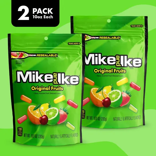 Vista 4 de Mike and Ike - Caramelos originales de frutas, paquete de 2 caramelos de cine de 10 onzas cada uno, dulces ideales para Mike e Ike para tus