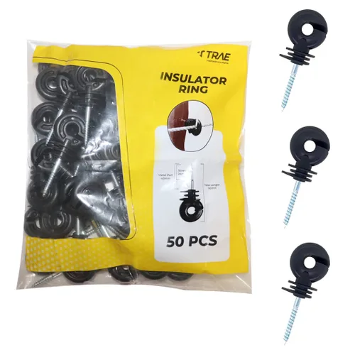 Vista 2 de TRAE - 50 aisladores eléctricos negros para vallas, aislador de rosca, poste de anillo de cerca, aislante de poste de madera y 1 herramienta