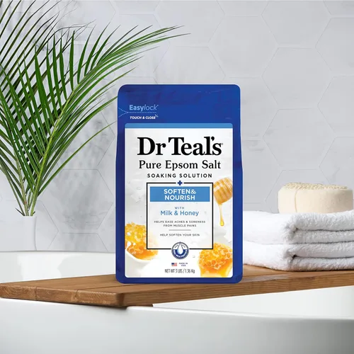 Vista 6 de Dr. Teal's Soften & Nourish Solución de baño de sal de Epsom con leche y miel, 48 oz (el empaque puede variar)