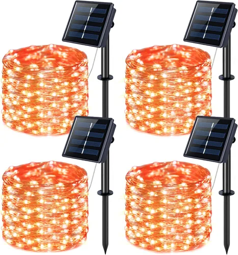 Vista 27 de JMEXSUSS Paquete de 2 luces solares de Navidad impermeables para exteriores, 100 LED de 33 pies, color blanco y multicolor, luces solares de hadas