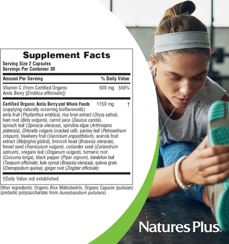 Vista 5 de NaturesPlus Source of Life Garden Vitamina C - 60 cápsulas - Apoyo al sistema inmunológico - Certificado USDA orgánico, sin OMG, vegano, sin gluten