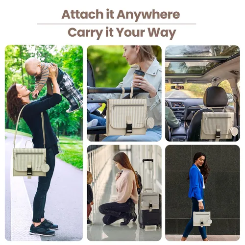 Vista 6 de Cambiador de pañales portátil, grande, impermeable, cambiador de viaje para bebé con almacenamiento adicional, bolsillo para toallitas y funda