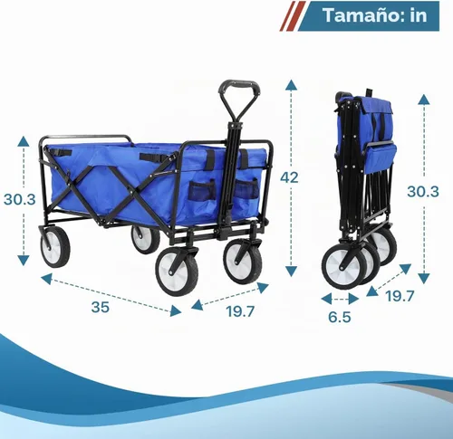Vista 7 de Carrito plegable portátil plegable para playa, carrito de deportes al aire libre, camping, carrito de utilidad resistente con asa ajustable