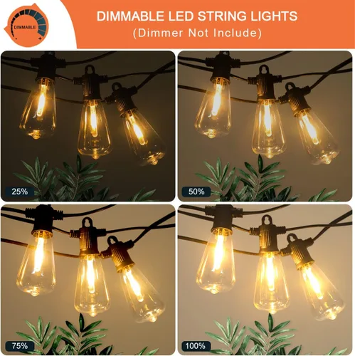 Vista 3 de Kawaya Guirnalda de luces para patio al aire libre: luz LED de 25 pies para patio exterior con 12 bombillas vintage inastillables - 2700 K regulable