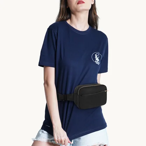 Vista 7 de Riñonera de moda para mujer con correa ajustable para viajes, correr, senderismo, caminar, 3-Cremallera Negro, 1 paquete de cangurera de 3