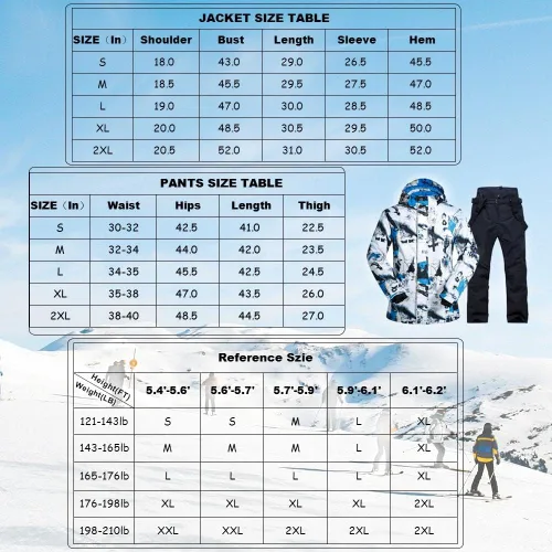 Vista 6 de GS SNOWING Traje de nieve impermeable para hombre, chaqueta de snowboard y pantalones de esquí para deportes de nieve, Nieve