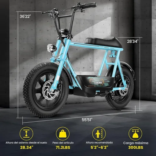 Vista 5 de Caroma Scooter eléctrico Peak 1200W con asiento, 30 millas y 20 MPH Azul