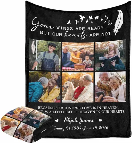 Vista 11 de Caisuedawn Manta conmemorativa con nombre personalizado con fotos, manta personalizada de ángel de condolencia por pérdida de madre, papá y abuela