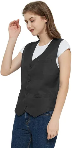 Vista 3 de TOPTIE Chaleco unisex con botones para uniforme de trabajo
