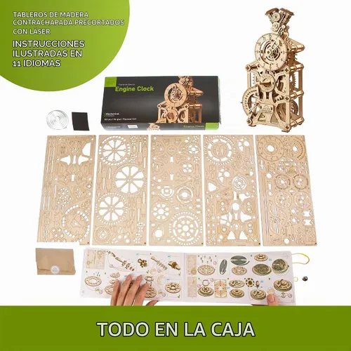 Vista 7 de UGEARS - Reloj de motor 3D rompecabezas de madera para adultos - Kits