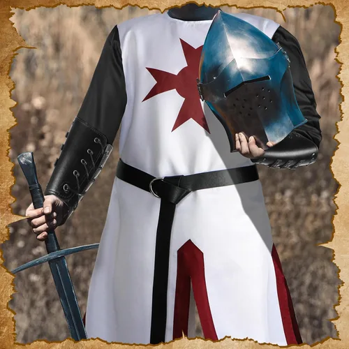 Vista 3 de Hicarer Disfraz renacentista medieval de caballeros cruzados para Halloween, disfraz renacentista para hombre, cinturón vikingo para cosplay