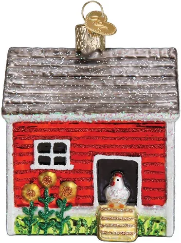 Vista 6 de Old World Christmas: Colección Fireman - Adorno de vidrio soplado para árbol de Navidad Granero
