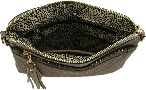 Vista 6 de Bandolera o bolsa mediana con patrón triangular, de estilo cruzado, acolchada y con borla