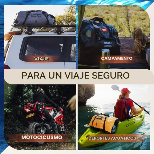 Vista 6 de Bolsa de lona impermeable – Bolsa seca para motocicleta con gran espacio de almacenamiento, bolsas de equipaje impermeables con bolsillo exterior