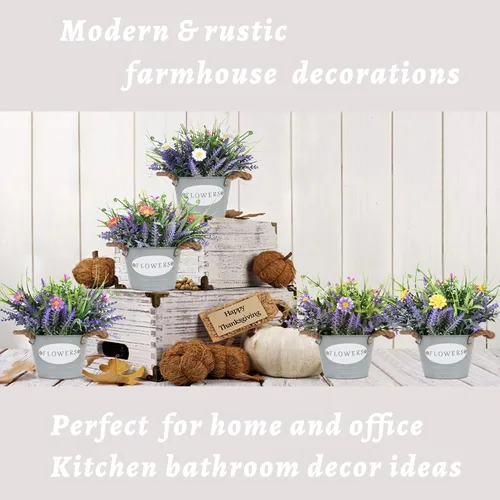 Vista 6 de Plantas Falsas Flores de Lavanda Morada Hierba Falsa con Maceta Decoraciones de Fiesta 10" de Alto Planta Artificial Estética para Hogar Oficina