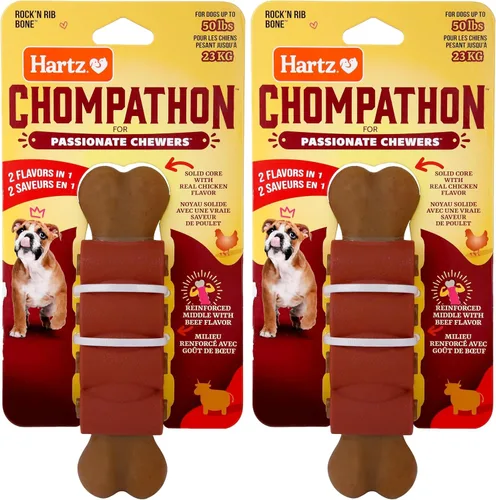 Vista 12 de Hartz Chompathon Diamondbite - Juguete masticable para perros masticadores agresivos, doble capa con sabor a pollo y mantequilla de maní