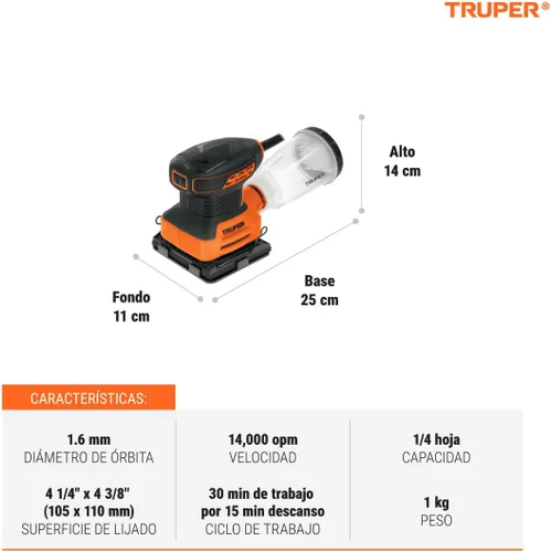 Vista 3 de Truper LIOR-1/4A3, Lijadora Orbital 1/4 Hoja 240 W Profesional